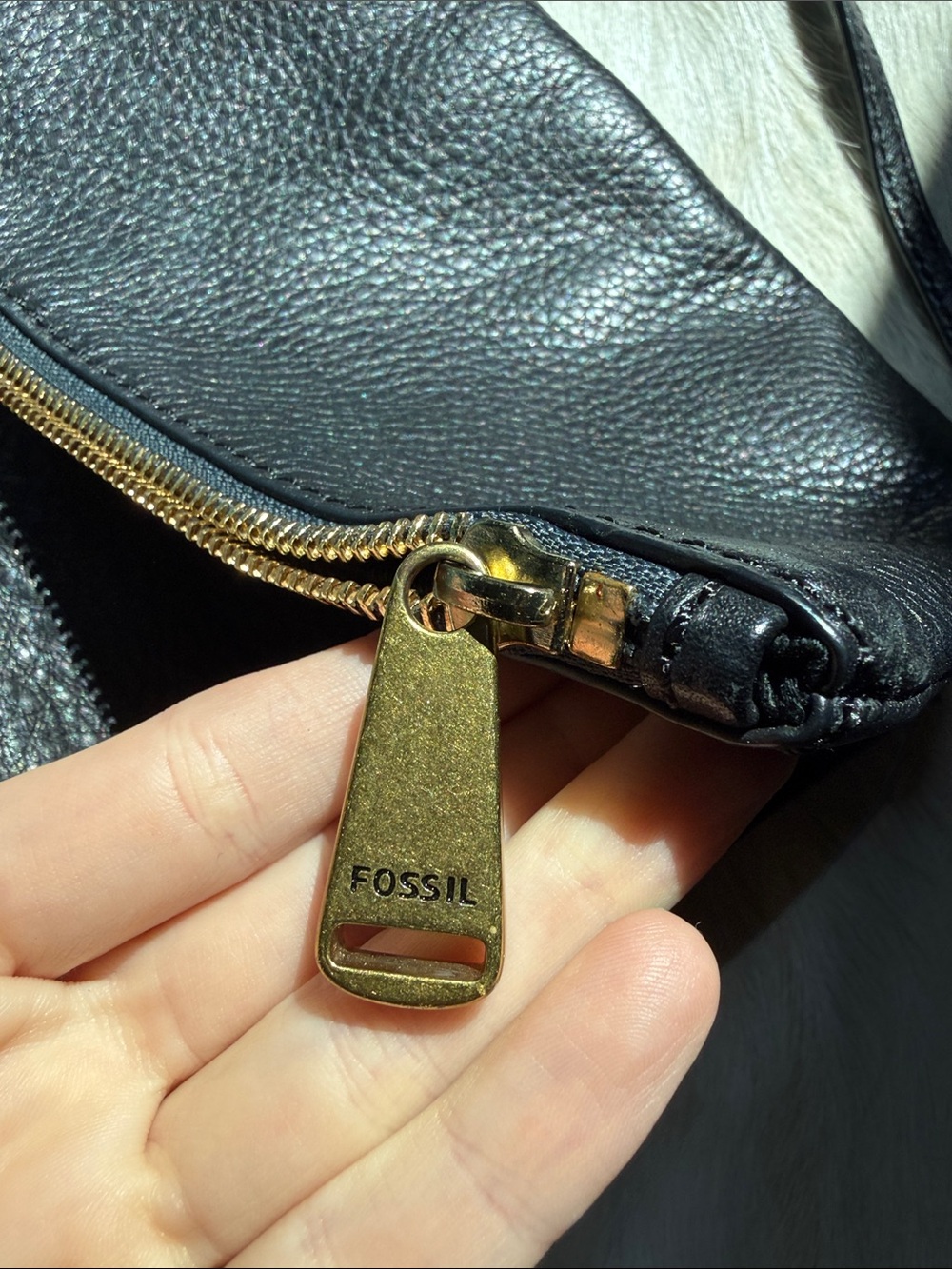 Fossil Black Pebbled Leather Zip Pouch with Gold Hardware - Picture 2 of 6